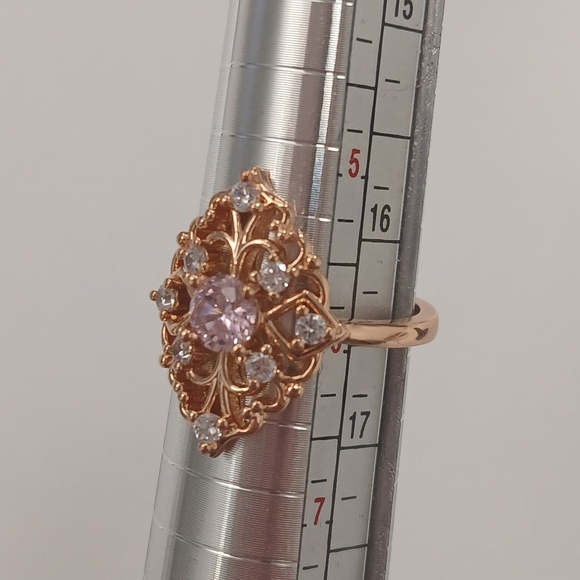 New 18k Gold Plated Pink & Silver Filigree Gemstone Ring Size 6 - Picture 4 of 6